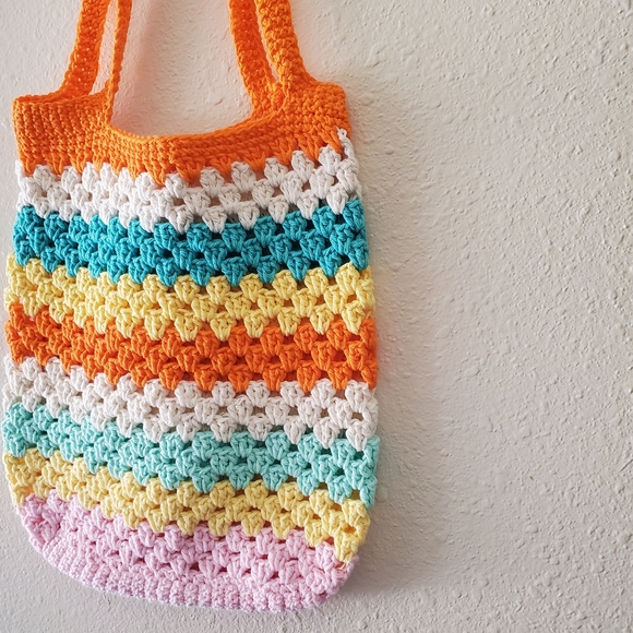 Crochet Knit Retro Tote Beach Bag Handmade - Picture 7 of 10